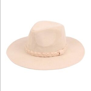 NEW TRENDY BEIGE FASHION BRIM HAT WITH BRAIDED TIE